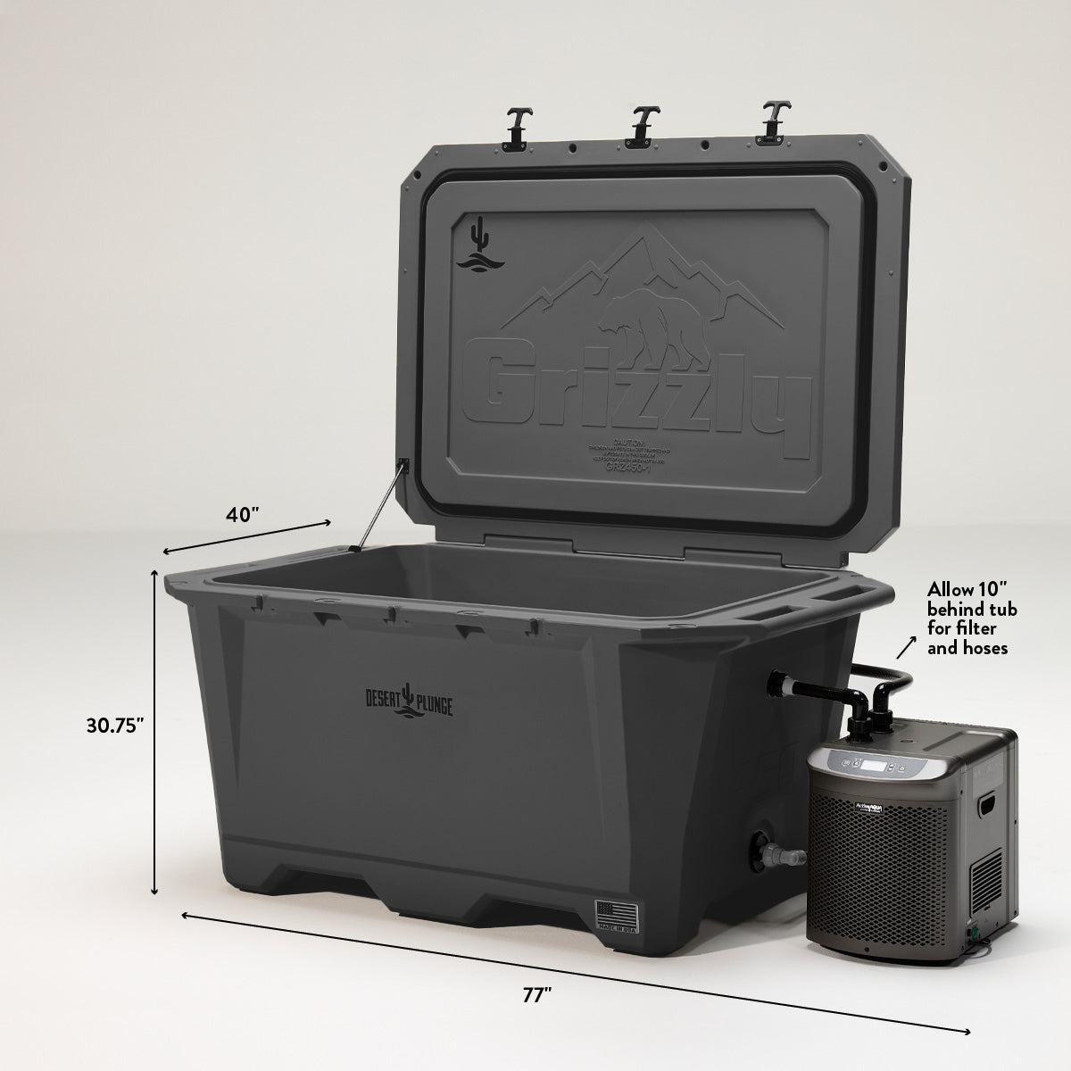 The Wide Grizzly 450 Cold Plunge Tub w/ 1/4 HP Chiller - Stealth Gray